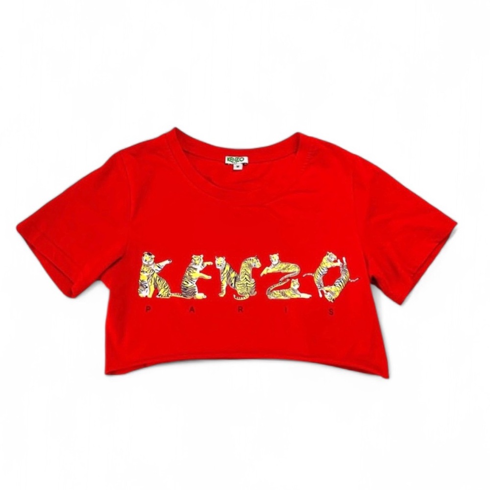 KENZO Red Cropped Tiger Logo T Shirt Tee Crop Top medium